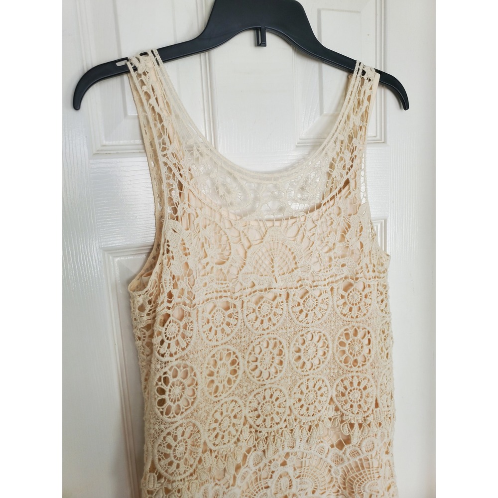 Saint Tropez West Tank Top Cream Crochet Lace Boho Sleeveless L